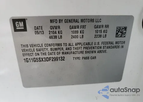 2013 Chevrolet Malibu 3Lt from USA, damaged, VIN 1G11G5SX3DF299132